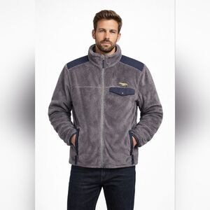 L.L.Bean Men’s Fleece Jacket Large Gray Navy Full Zip Soft Sherpa Outdoor Coat